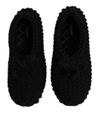 Black Wool Slip On Flats Ballerina Shoes