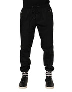 Black Cotton Logo Tape Men Jogger Pants