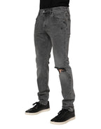 Gray Cotton Logo Plaque Denim Jeans