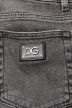 Gray Cotton Logo Plaque Men Denim Jeans