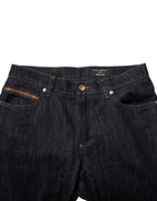 Dark Blue Cotton Logo Plaque Men Denim Jeans