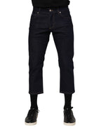 Dark Blue Cotton Logo Slim Fit Men Denim Jeans