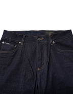 Dark Blue Cotton Logo Slim Fit Men Denim Jeans