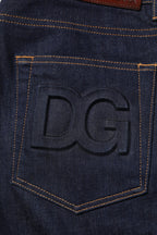 Dark Blue Cotton Logo Slim Fit Men Denim Jeans