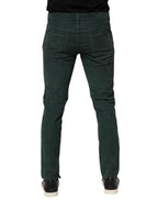 Green Cotton Corduroy Skinny Pants