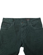 Green Cotton Corduroy Skinny Pants
