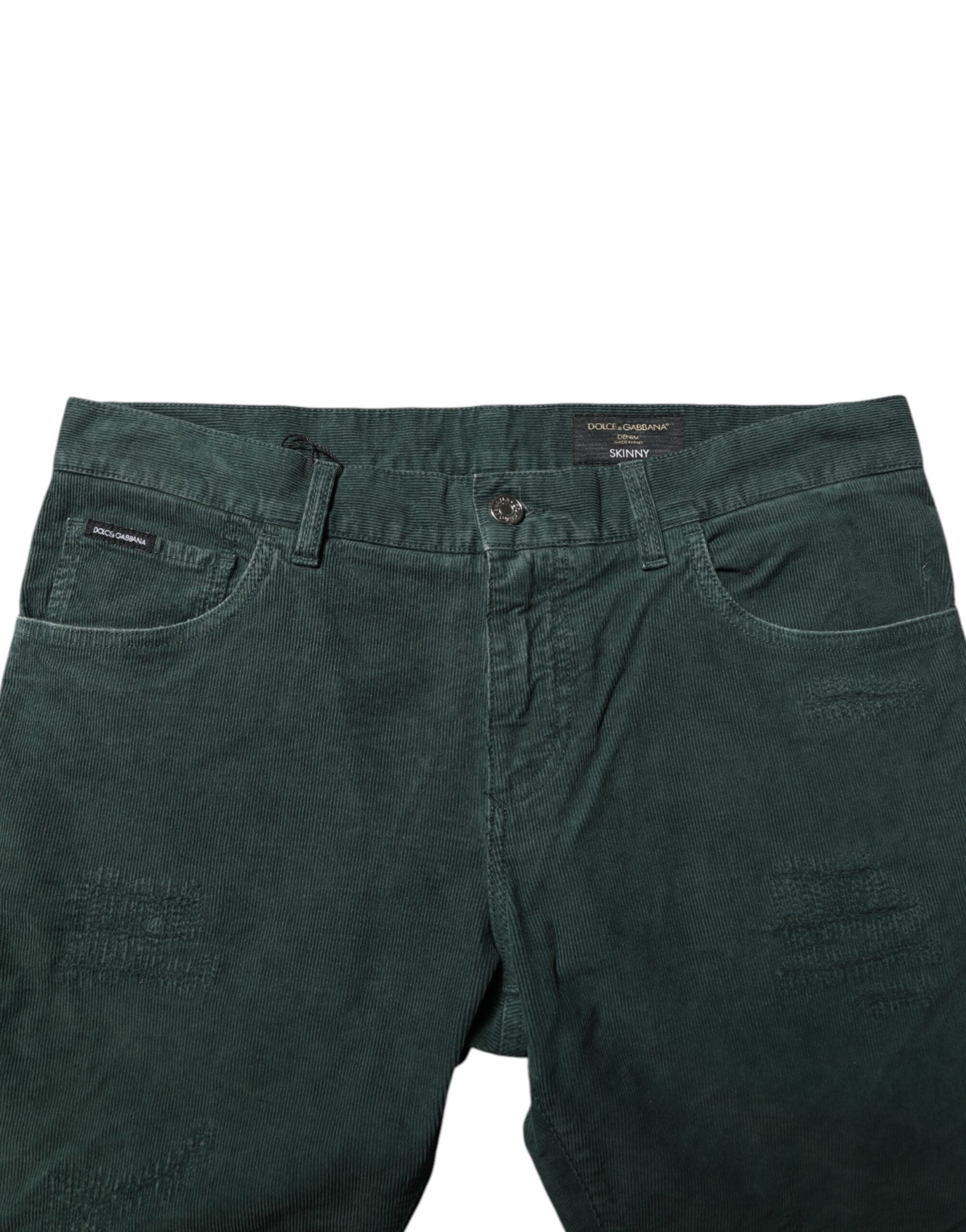 Green Cotton Corduroy Skinny Pants