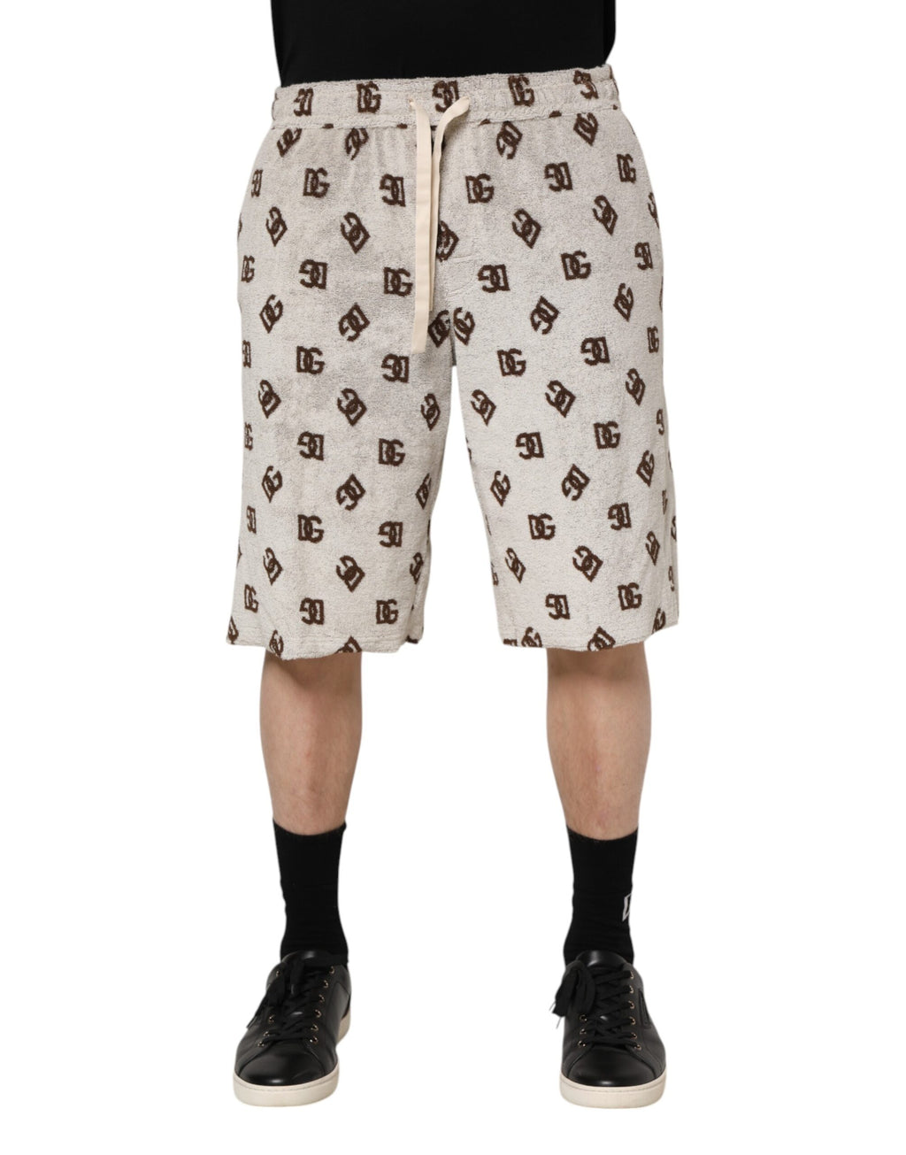 White Cotton DG Mania Print Men Bermuda Shorts