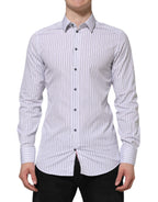 White Blue Striped Cotton GOLD Formal Shirt