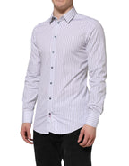 White Blue Striped Cotton GOLD Formal Shirt