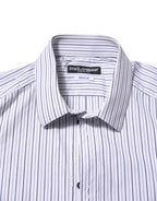 White Blue Striped Cotton GOLD Formal Shirt