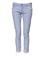 Light Blue Cotton Slim Fit Denim Low Waist Denim Jeans