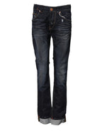 Blue Washed Cotton Mid Waist Flared Denim Jeans