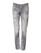 Gray Washed Mid Waist Tapered Denim Jeans