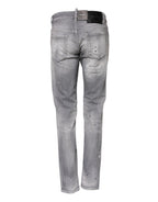 Gray Washed Mid Waist Tapered Denim Jeans
