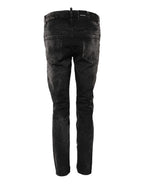 Black Washed Mid Waist Tapered Denim Jeans