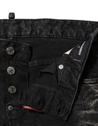 Black Washed Mid Waist Tapered Denim Jeans
