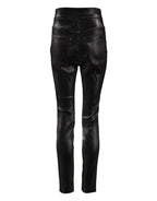 Black Cotton Stretch Silver Lurex Thread Pants