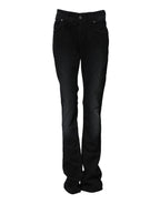 Black Cotton Mid Waist Tapered Denim Jeans