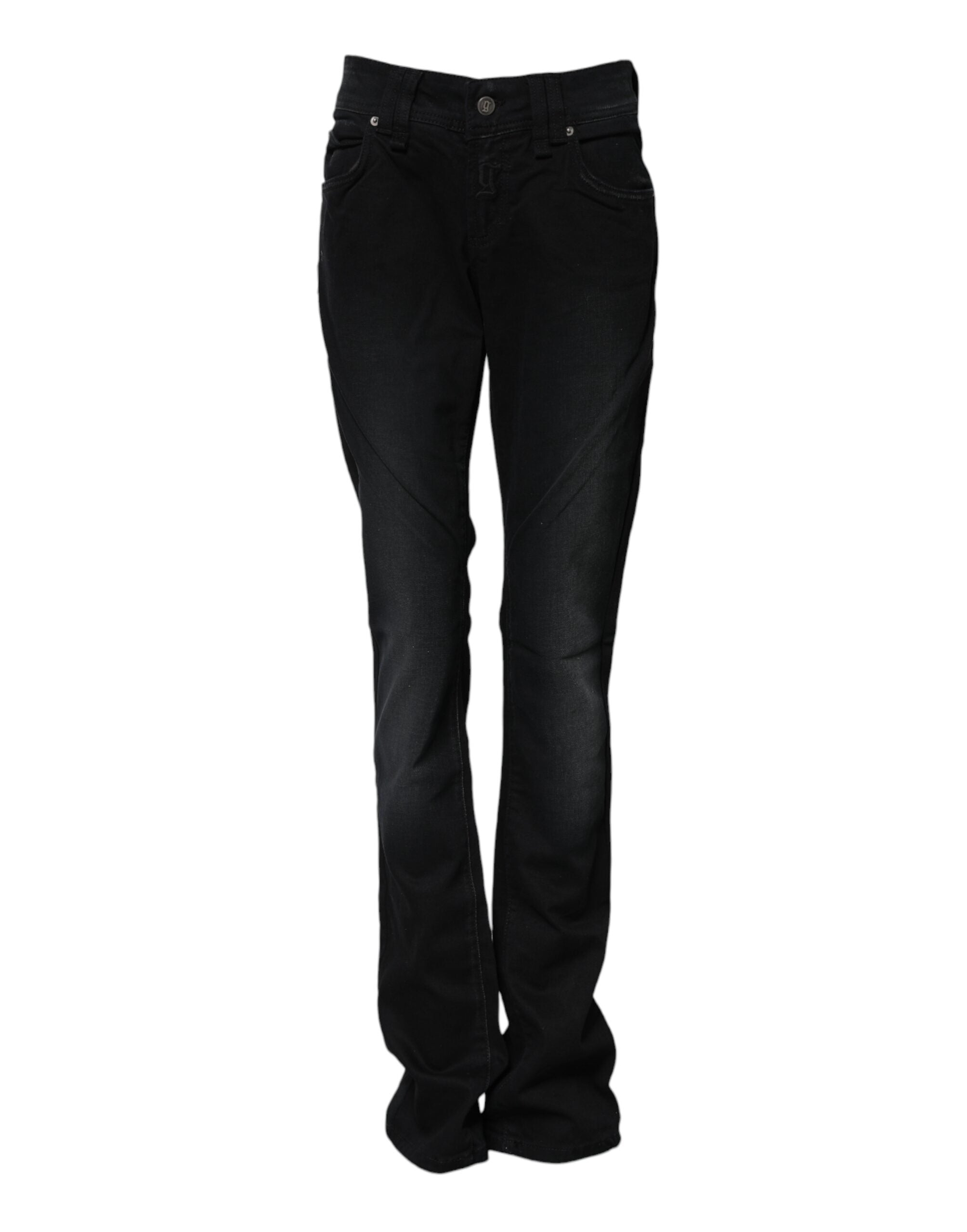 Black Cotton Mid Waist Tapered Denim Jeans