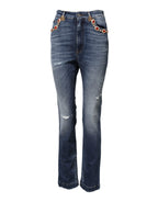 Blue Rhinestone Embellished Denim Jeans