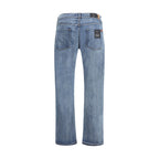 Blue Cotton Straight-Leg Jeans
