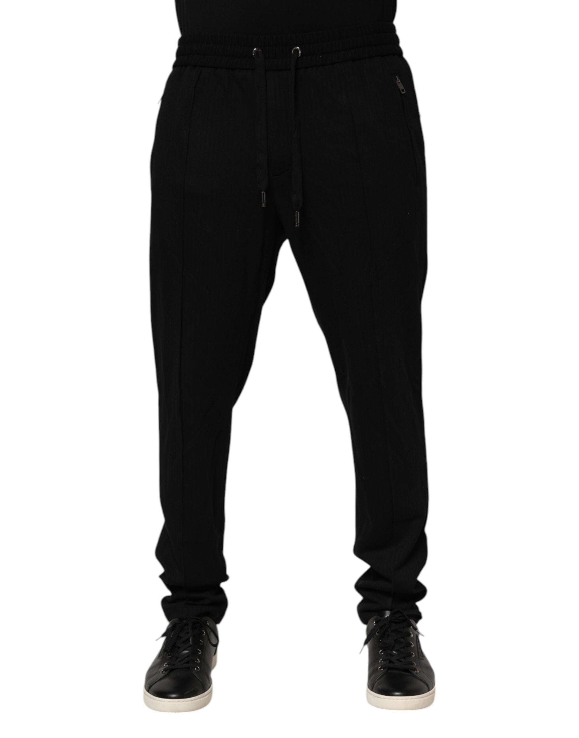 Black Viscose Skinny Logo Men Jogger Pants
