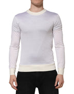White Silk Crew Neck Long Sleeves T-shirt