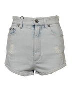 Light Blue Washed Denim Cotton Hot Pants Shorts