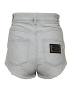 Light Blue Washed Denim Cotton Hot Pants Shorts