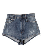 Blue Tattered Denim Cotton Hot Pants Shorts