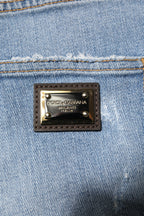 Blue Tattered Denim Cotton Hot Pants Shorts