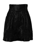 Black Floral Embroidery Silk High Waist Shorts