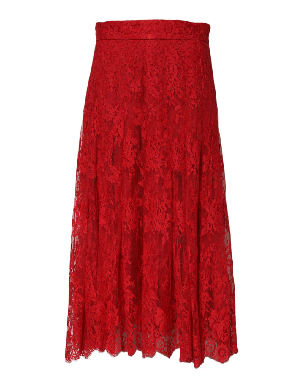 Red Cotton Floral Lace A-line Long Maxi Skirt