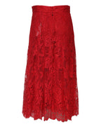 Red Cotton Floral Lace A-line Long Maxi Skirt