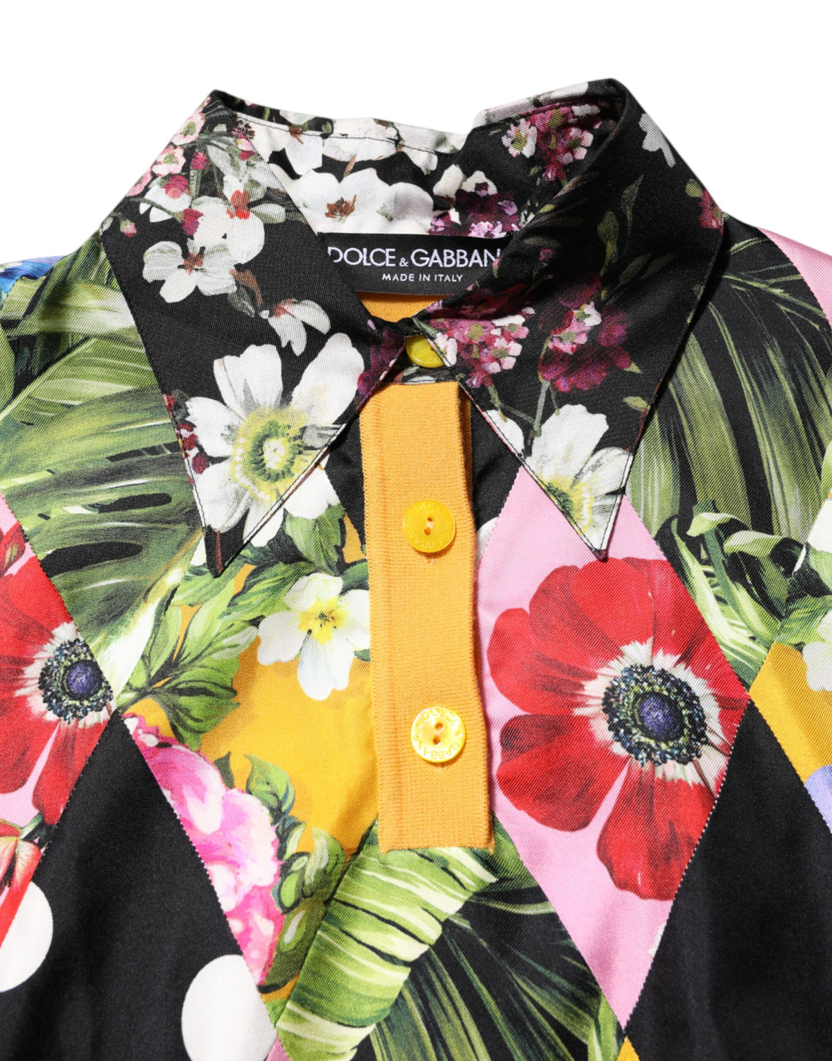 Multicolor Floral Long Sleeves Polo Top