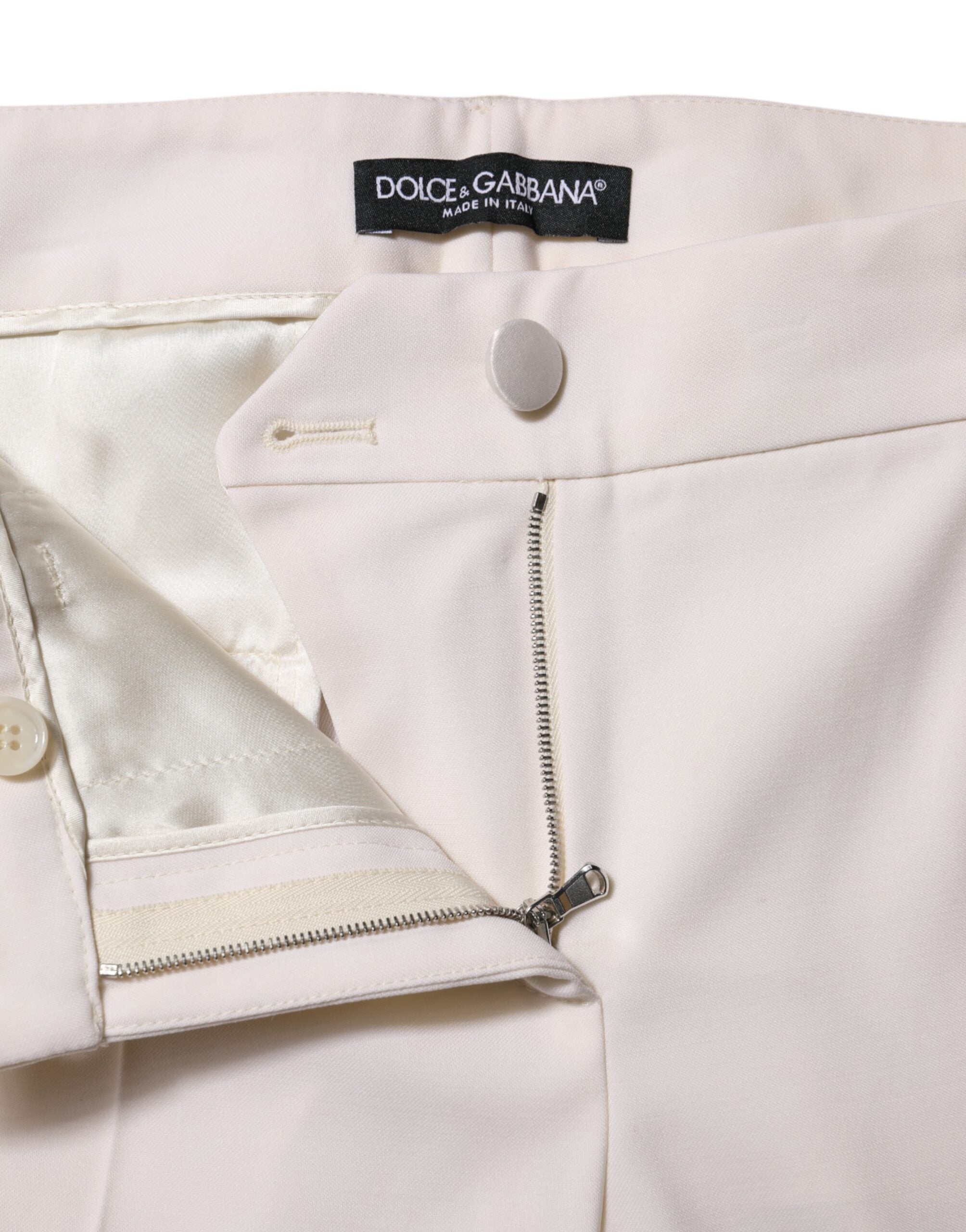 White Wool Mid Waist Tapered Trouser Pants