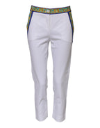 White Cotton Mid Waist Tapered Trouser Pants