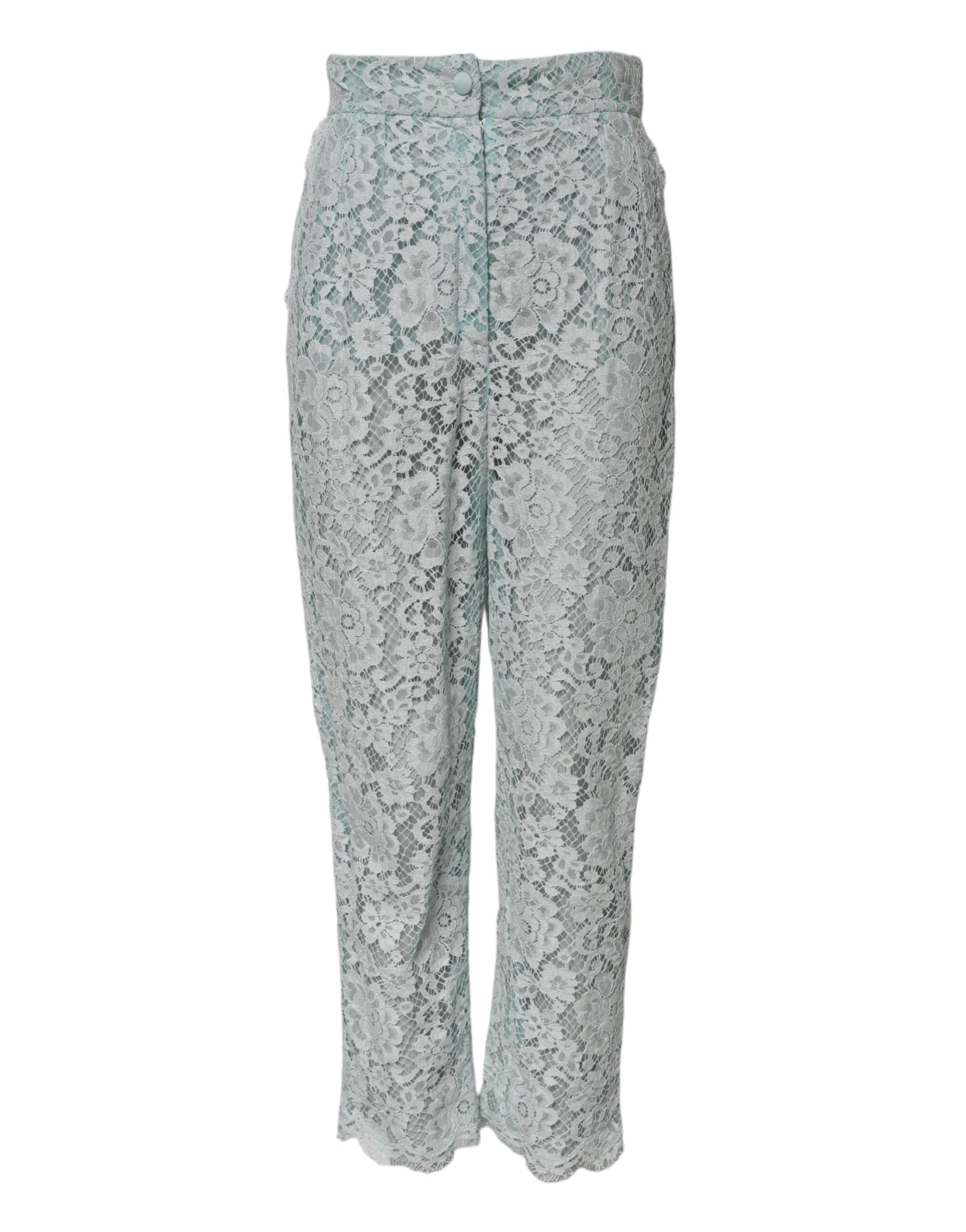 Mint Green Cotton Floral Lace Trousers Pants