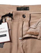 Brown Cotton Boyfriend Denim Trousers Jeans