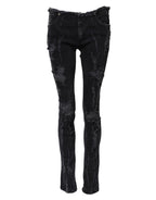 Black Cotton Tattered Skinny Denim Jeans