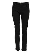Black Cotton Skinny Mid Waist Denim Jeans