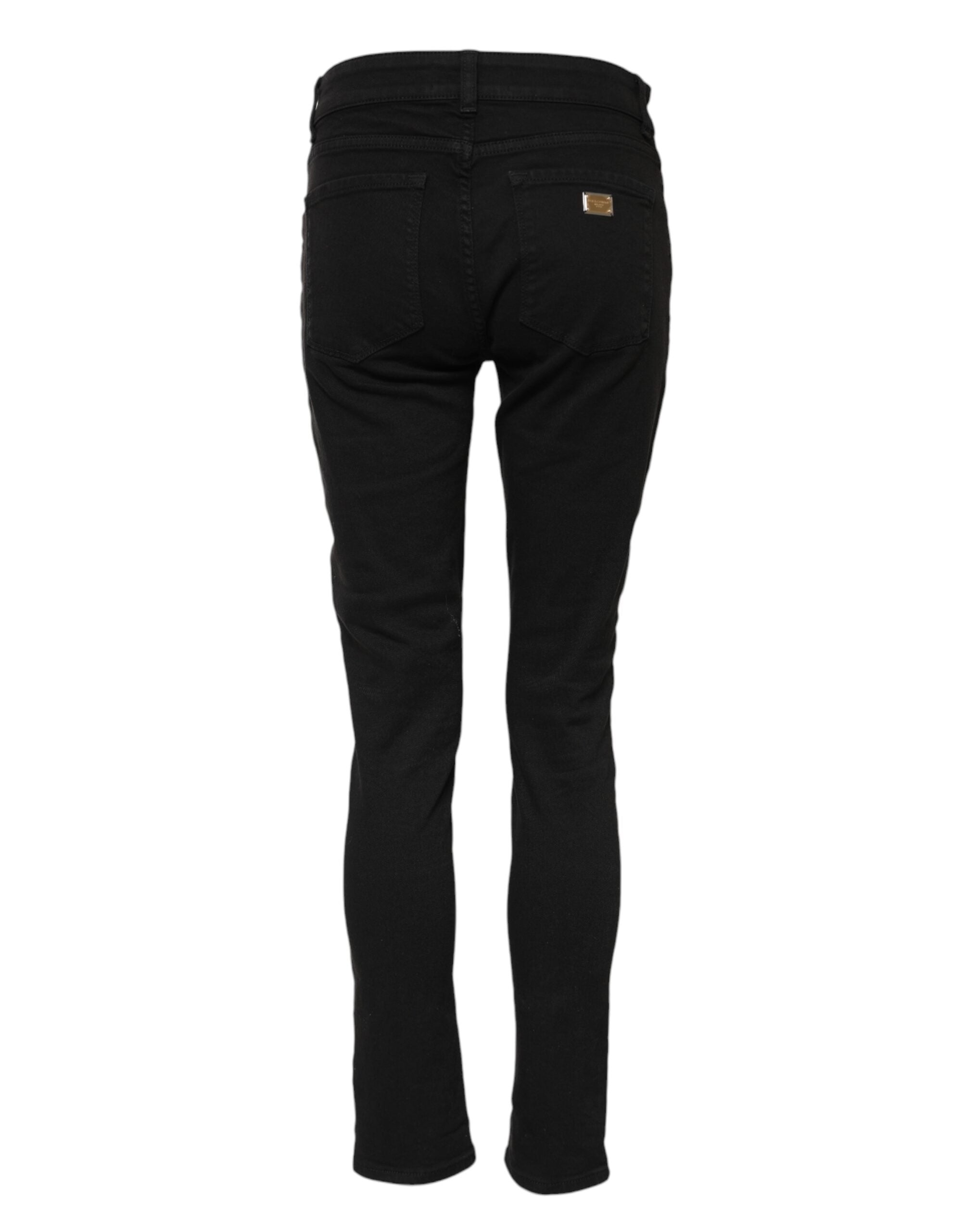 Black Cotton Skinny Mid Waist Denim Jeans