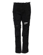 Black Cotton Tattered Mid Waist Denim Jeans
