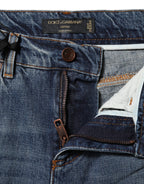 Blue Cotton Boyfriend Tattered Denim Jeans