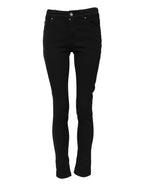 Black Cotton Skinny Mid Waist Denim Jeans