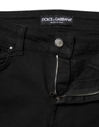 Black Cotton Skinny Mid Waist Denim Jeans