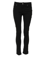 Black Cotton Skinny Mid Waist Denim Jeans