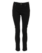Black Cotton Logo Skinny Mid Waist Denim Jeans