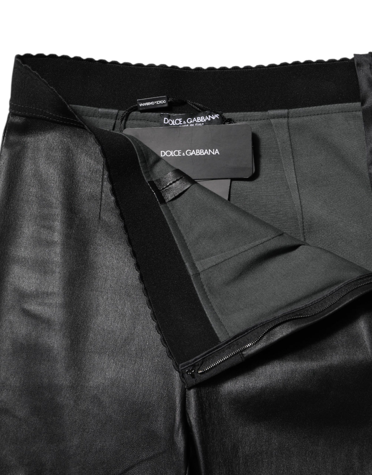 Black Leather Elastic Waist Pants